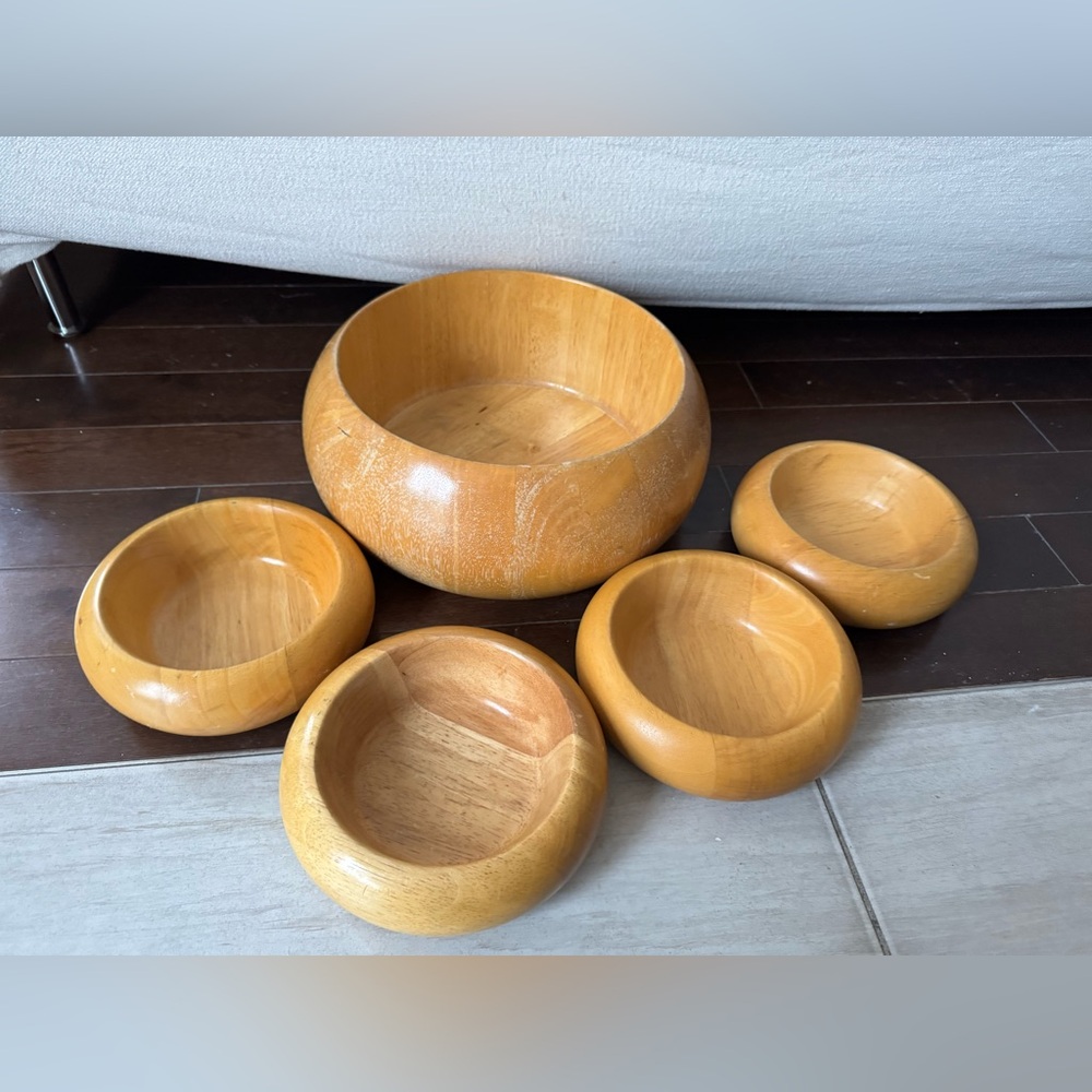 Vintage Set of Wooden teak Bowls